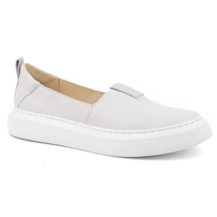 Buty  damskie skórzane wsuwane czółenka 0711W białe - WASAK - Mokasyny damskie - miniaturka - grafika 1