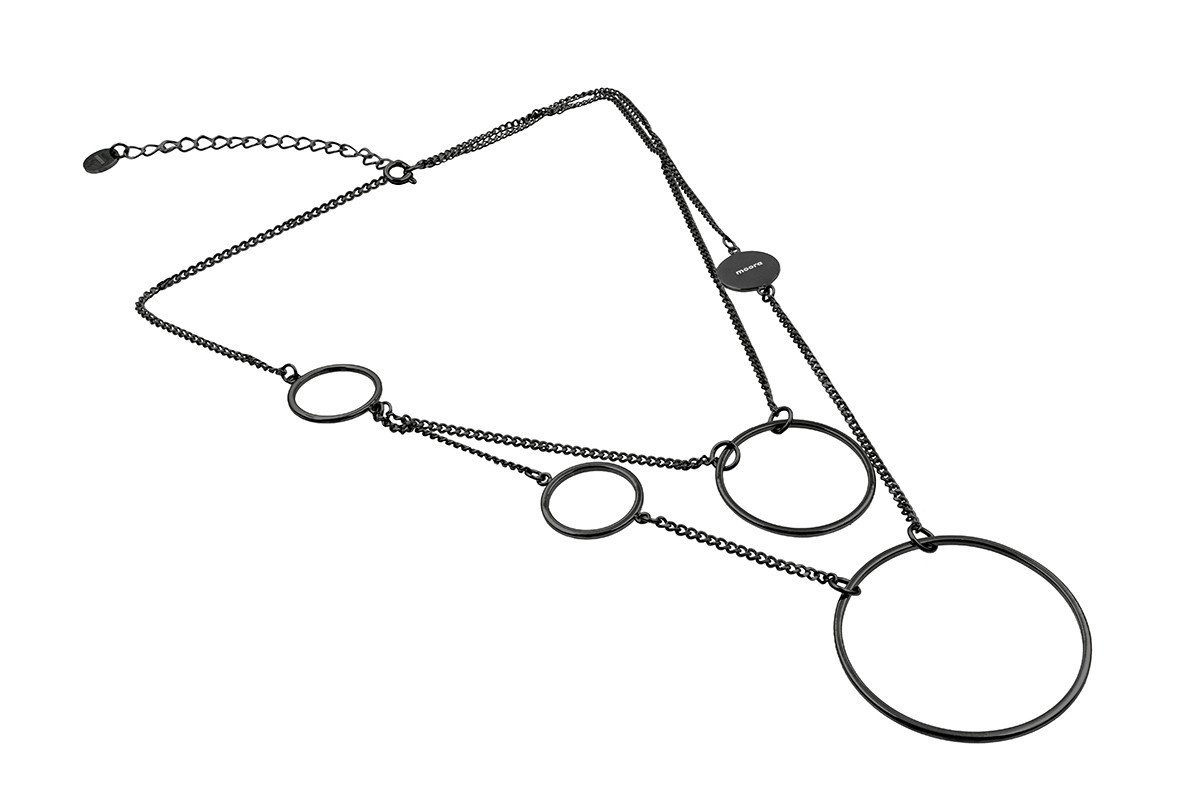Delikatny, podwójny naszyjnik koło z czarnej matowej stali szlachetnej
