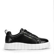 Półbuty męskie - Damskie sneakersy skórzane na grubej platformie czarne - miniaturka - grafika 1