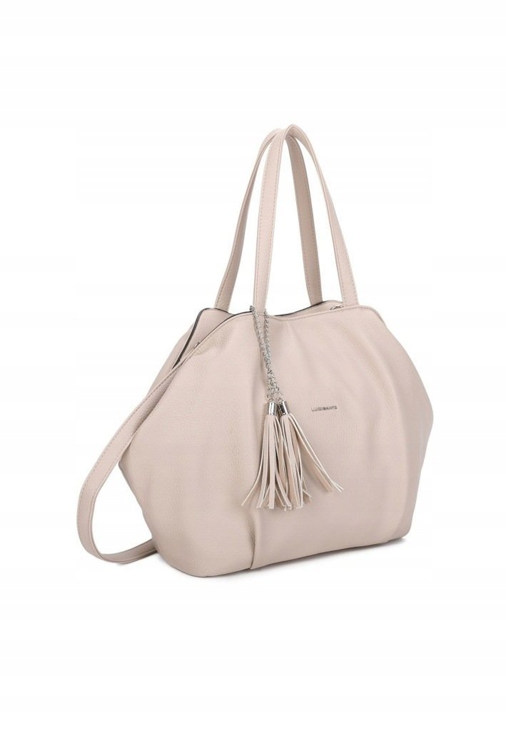 Pojemna Torebka Damska Shopper Worek LUIGISANTO Beżowa Skóra Eko