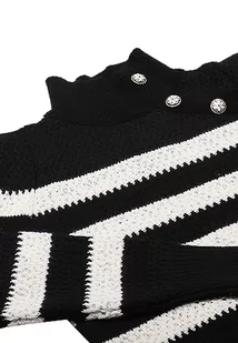 faina Damski sweter z dzianiny w paski z półwysokim kołnierzem i ukośnym guzikiem, czarny, rozmiar XS/S, czarny, XS - Swetry damskie - miniaturka - grafika 1