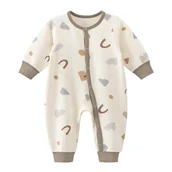 Kombinezony dla dzieci - Kombinezon dla Noworodka Bawełniany Długi Rękaw Guziki Biały 6-9 miesięcy - miniaturka - grafika 1