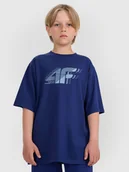 Koszulki dla chłopców - 4F T-shirt oversize z nadrukiem chłopięcy - granatowy 122 (6-7 lat) - miniaturka - grafika 1