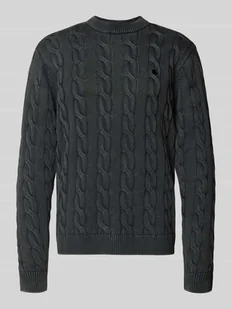 Sweter z dzianiny ze ściegiem warkoczowym i wyhaftowanym logo - Swetry męskie - miniaturka - grafika 1
