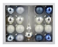 Bombki - Vitbis Zestaw bombki świąteczne szklane 16 sztuk Szpic niebieski biały - miniaturka - grafika 1