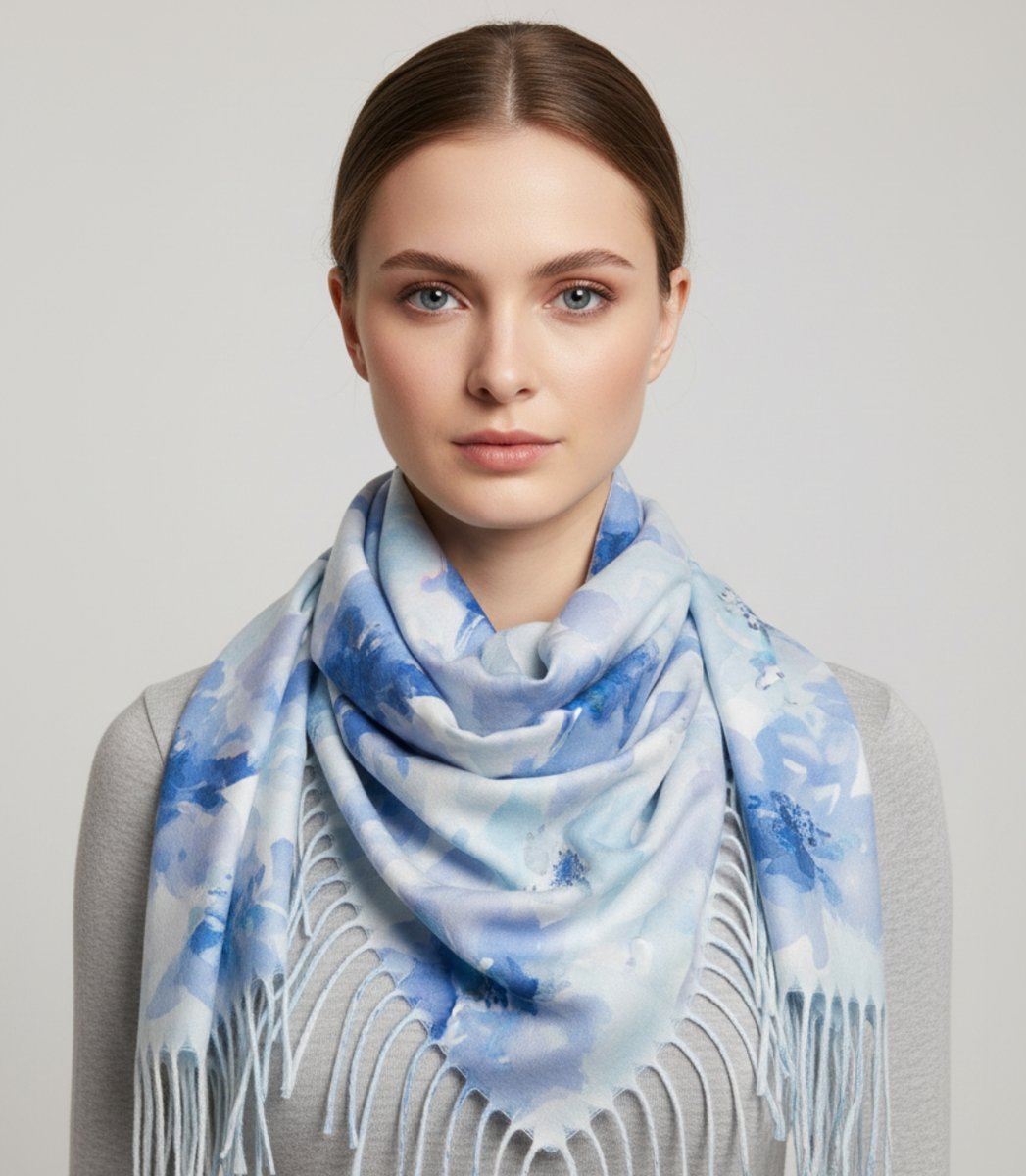 Kwiatowa kobieca chusta szal damski z frędzlami