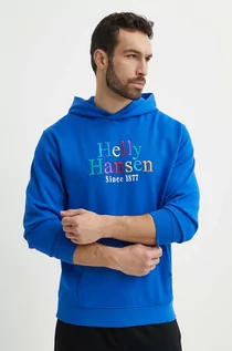 Bluzy męskie - Helly Hansen bluza męska kolor niebieski z kapturem z aplikacją 53924 - grafika 1