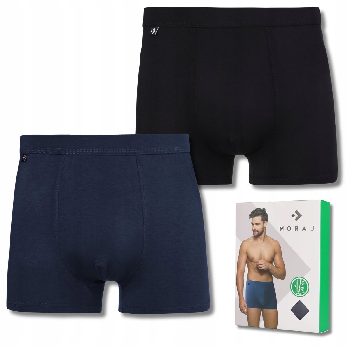 BOKSERKI MĘSKIE BAMBUSOWE DOPASOWANE MAJTKI PRZEWIEWNE 2-PAK MORAJ XL BLACK, DARK NAVY