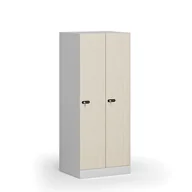 Szafki BHP - Szafa ubraniowa obniżona 2-drzwiowa, 1500 x 600 x 500 mm, zamek mechaniczny z kodem, drzwi laminowane, brzoza - miniaturka - grafika 1