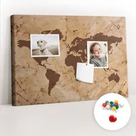 Tablice i flipcharty - Szkolna Tablica korkowa 60x40 cm, Kolorowe Pinezki, wzór Vintage mapa świata - miniaturka - grafika 1