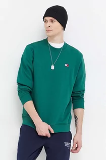 Bluzy męskie - Tommy Jeans bluza bawełniana męska kolor zielony gładka - grafika 1