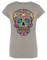 Koszulki i topy damskie - T-Shirt damski kolorowy nadruk CZASZKA r.S - miniaturka - grafika 1
