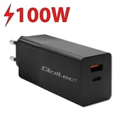 Ładowarki do telefonów - Ładowarka sieciowa Qoltec GaN Power Pro Charger USB-C USB-A 100W 5-20V 1.5-5A Black - miniaturka - grafika 1