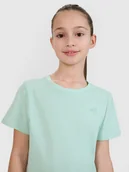 Koszulki dla dziewczynek - 4F T-shirt regular gładki dziewczęcy - turkusowy 134 (8-9 lat) - miniaturka - grafika 1