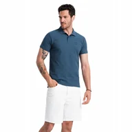 Koszulki męskie - Koszulka męska polo BASIC 100% bawełna ciemnoniebieska V13 OM-POBS-0100 S - miniaturka - grafika 1