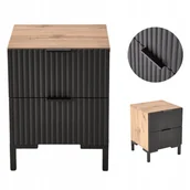 Szafki nocne - Szafka Nocna z Szufladami do Sypialni Loft Dąb Wotan Czarna Nowoczesna Nela - miniaturka - grafika 1
