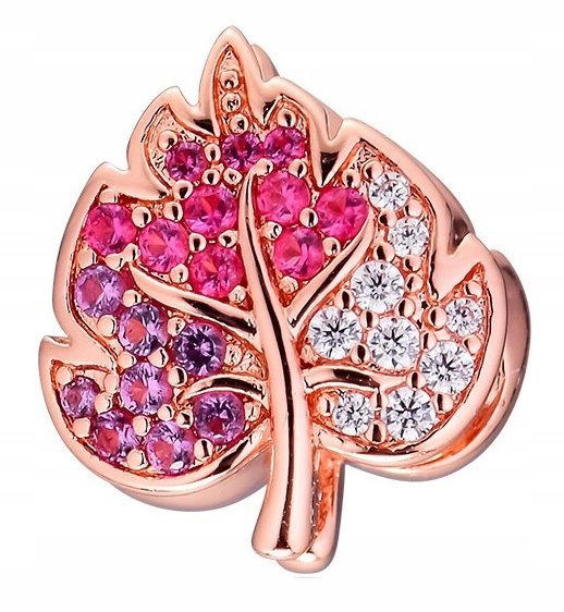 Charms Kolorowy Liść różowe złoto srebro 925