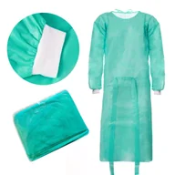 Odzież medyczna - Fartuch jednorazowy zielony L z mankietem (flizelina 24g) 100szt - miniaturka - grafika 1
