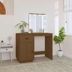 Lumarko Toaletka z LED, miodowy brąz, 95x50x133,5 cm, drewno sosnowe - Toaletki - miniaturka - grafika 1