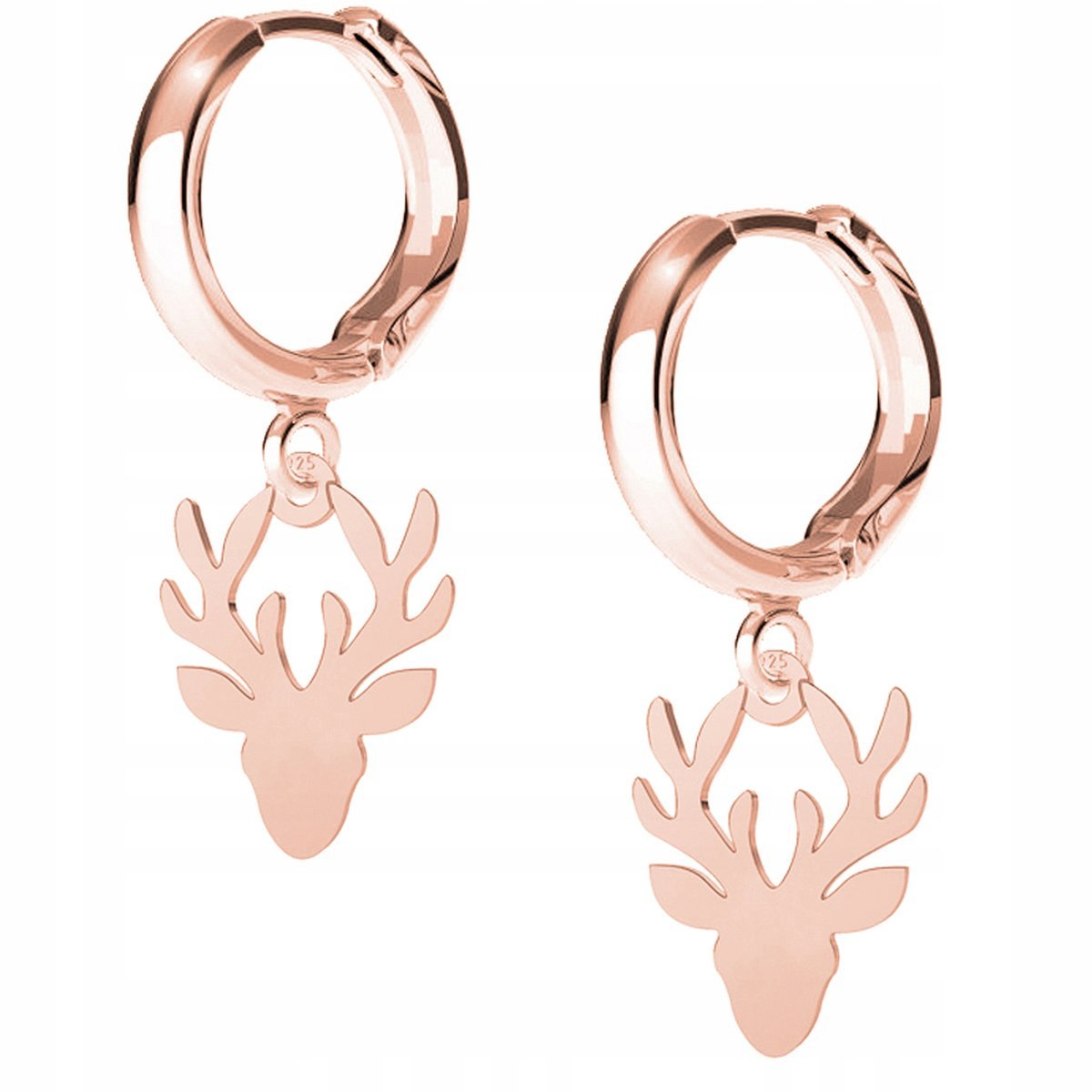 Różowe Kolczyki Na Biglu Jeleń Zwierzę Rogi Poroże Głowa Jelenia srebro 925