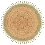 Dywany - Dywan okrągły z juty ⌀ 140 cm beżowy z zielonym MARTS - miniaturka - grafika 1