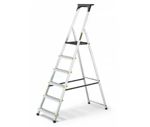 Drabina aluminiowa, domowa z półką, 6 stopnie (wytrzymałość: 125 kg) - Drabiny - miniaturka - grafika 1