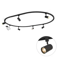 Lampy sufitowe - QAZQA Nowoczesny system oświetlenia szynowego z 6 czarnymi reflektorami, 1-fazowy, owalny 100 cm - Iconic Jeana - miniaturka - grafika 1