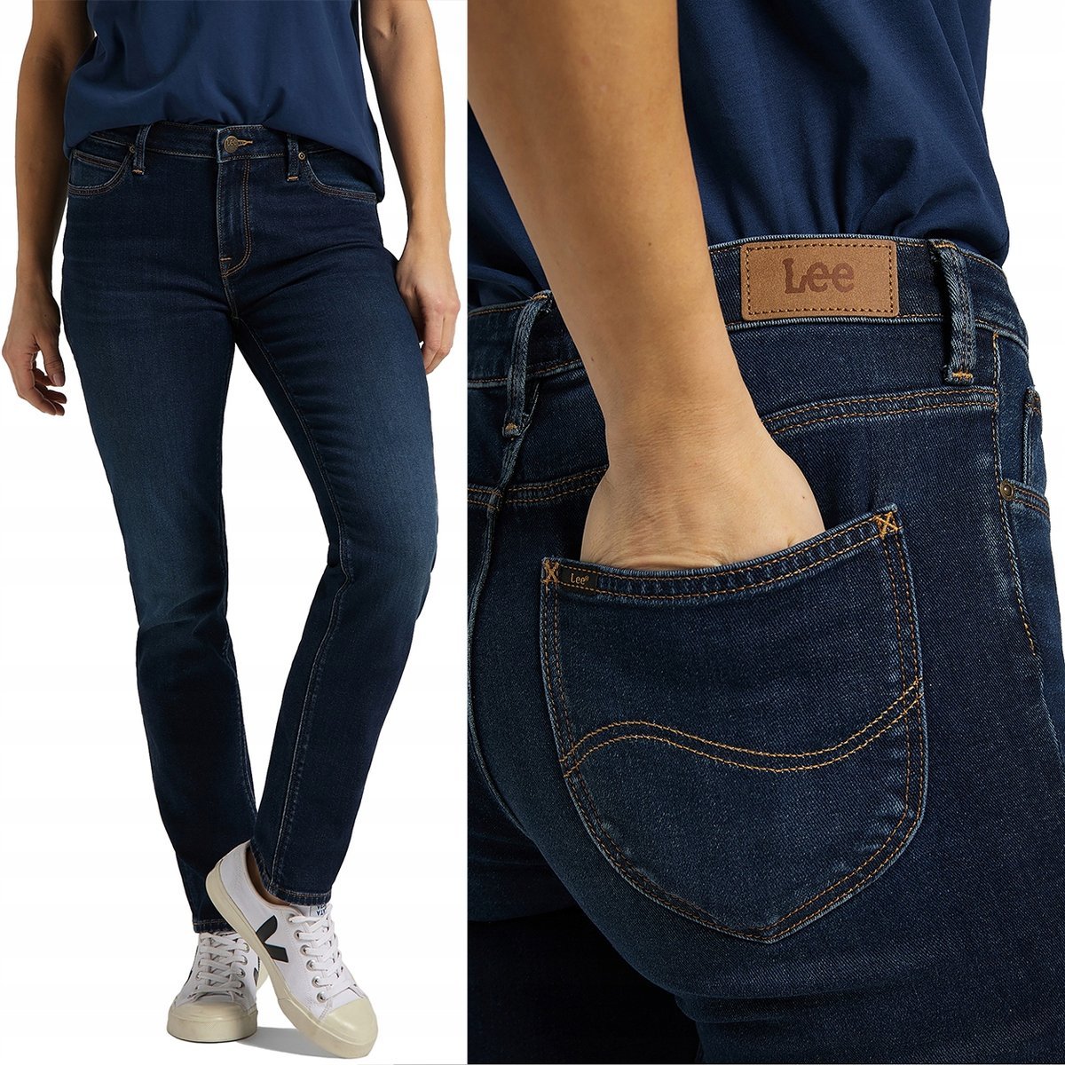 Lee ELLY slim Dark Rook DżINS dopasowane damskie spodnie jeansowe W25 L31