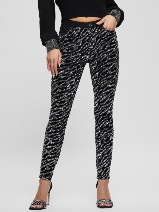 GUESS CZARNE JEANSY RURKI Z NISKIM STANEM I LOGO NA KIESZENI 26/29 1GGA