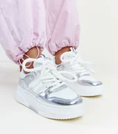 Sneakersy damskie - Biało-srebrne sneakersy na wysokiej platformie Lengyel -40 - miniaturka - grafika 1