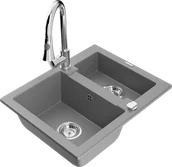 Zlewozmywaki z baterią - Mexen Carlos zlewozmywak granitowy 1,5-komorowy z baterią kuchenną Elia, szary - 6518-71-670101-00 - miniaturka - grafika 1