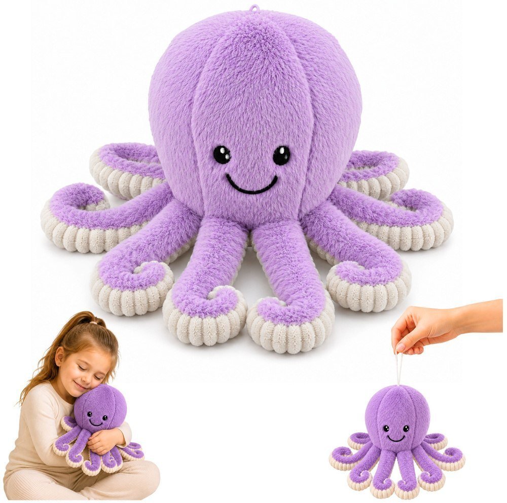LeanToys Pluszowa Ośmiornica Maskotka Przytulanka Sprężyste Macki Fioletowa 30 cm EDUKAMP 31833