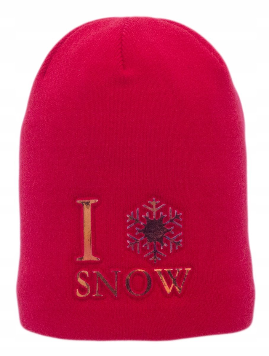 Czerwona Czapka Damska Zimowa Smerfetka Napis Ozdobny Polska Marka Majka