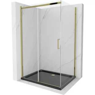 Mexen Omega kabina prysznicowa rozsuwana 120x80 cm, transparent, złota + brodzik Flat, czarny - Kabiny prysznicowe - miniaturka - grafika 1