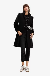 Płaszcze damskie - Desigual płaszcz wełniany kolor czarny przejściowy - grafika 1