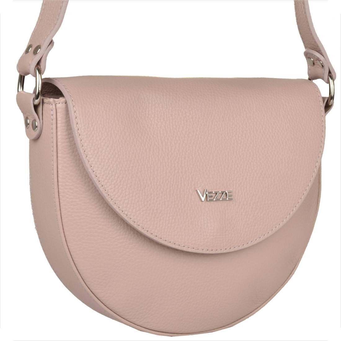 Włoska skórzana torebka damska listonoszka półokrągła róż pudrowy