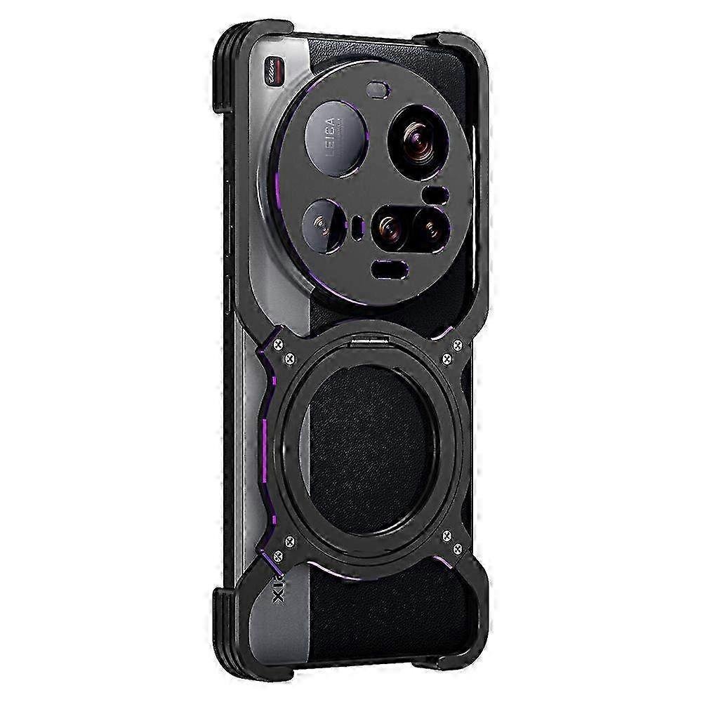 Magnetyczne etui na telefon z podpórką i metalowym zderzakiem do Xiaomi 15 Ultra - Black Purple Cover Czarny fioletowy