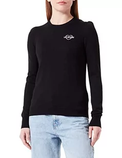 Love Moschino Damski sweter o regularnym kroju z okrągłym dekoltem, długie rękawy z mankietem i sercem, emblematem, czarny, 48 - Swetry damskie - miniaturka - grafika 1
