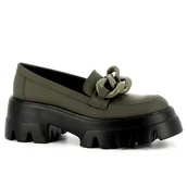 Mokasyny damskie - Oliwkowe mokasyny na platformie CARINII - Carinii - miniaturka - grafika 1