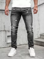 Spodnie męskie - Czarne spodnie jeansowe męskie regular fit Denley MP0051N - miniaturka - grafika 1