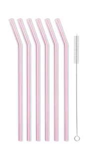 Vialli Design Vialli Design Vita Glass Slant 6 Szt Różowe Słomki Wielorazowe Do Napojów I Drinków Szklane Ze Szczoteczką - Pozostałe akcesoria barmańskie - miniaturka - grafika 1