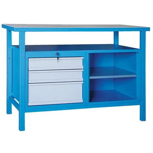 B2B Partner Stół warsztatowy, 600x1190mm, 3 szuflady, 1 półka, drewniany blat 300070 - Stoły warsztatowe - miniaturka - grafika 1