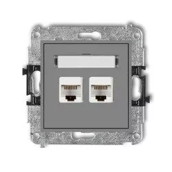Mechanizm gniazda komputerowego podwójnego 2xRJ45, kat. 5e, 8-stykowy szary mat 27MGK-2 Karlik Mini - Gniazdka elektryczne - miniaturka - grafika 1