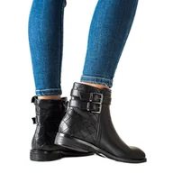 Botki damskie - Goodin Czarne Botki Ze Sprzączkami - miniaturka - grafika 1