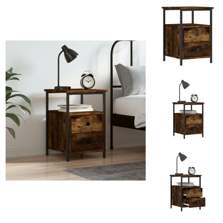 vidaXL Szafka nocna dąb wędzony 34x35,5x50 cm materiał drewnopochodny - Szafki nocne