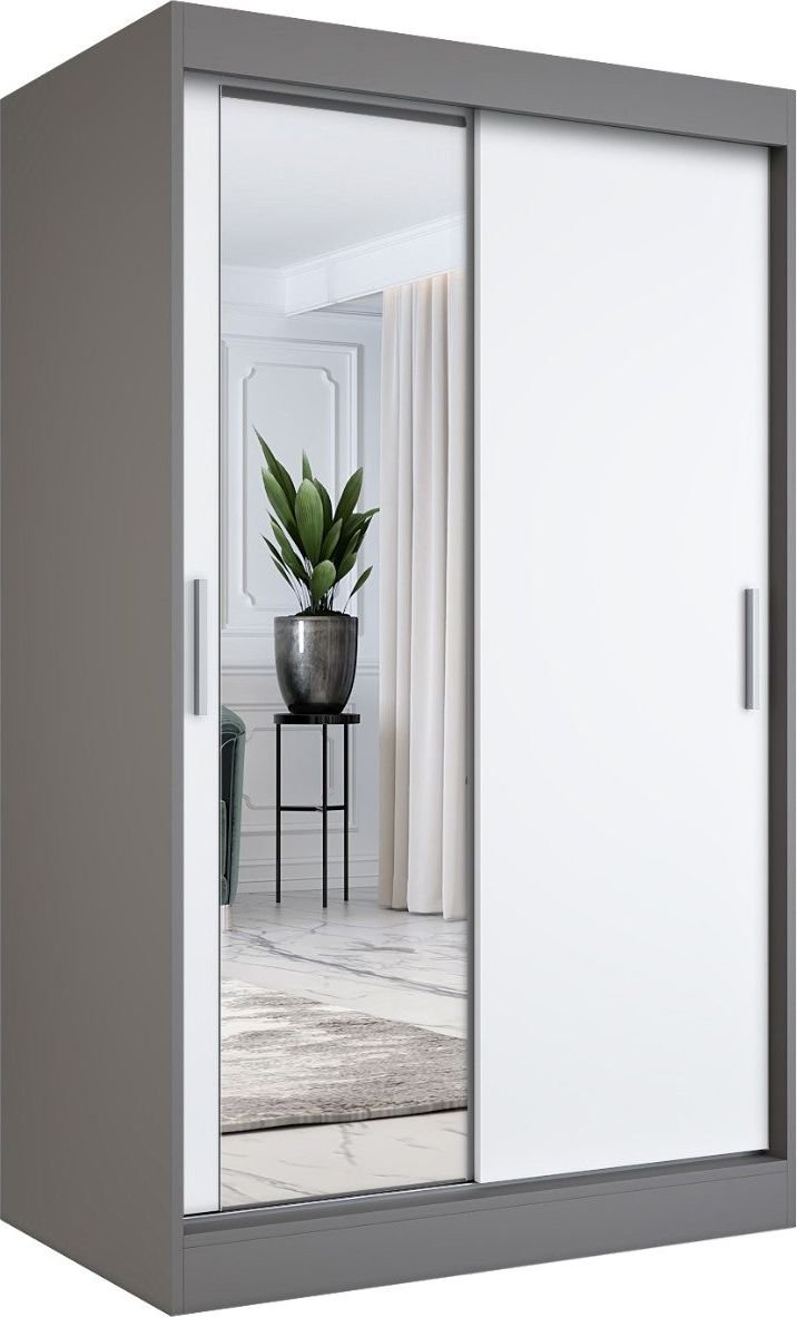 MKPOL Szafa przesuwna MODUO COMFORT 120 antracyt/biała mat z lustrem po lewej