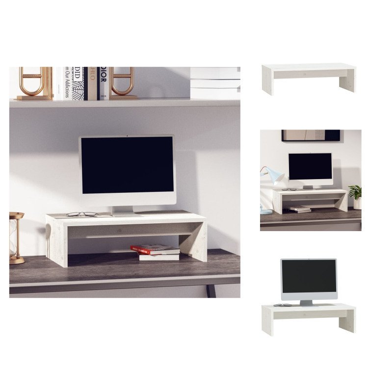 vidaXL Podstawa pod monitor biała 50x27x15 cm lite drewno sosnowe - meble TV