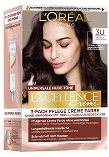L'Oréal Paris Trwała farba do włosów do każdego odcienia skóry, koloryzacja bez amoniaku, uniwersalne odcienie nude z pełnym pokryciem siwych włosów, krem Excellence, nr 3U ciemnobrązowy (brązowy), 1 - Farby do włosów i szampony koloryzujące - miniaturka - grafika 1