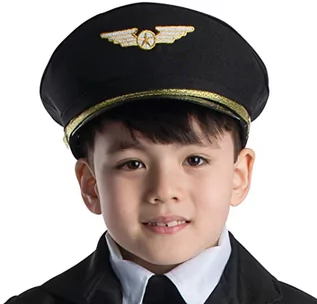 Zabawy w naśladowanie dorosłych - Dress Up America Czapka pilota - Czarna czapka kapitana linii lotniczych - Akcesoria do kostiumów pilota dla dzieci i dorosłych - grafika 1