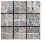Kostki brukowe i krawężniki - Tiles Kamień dekoracyjny Tiles Tawertyn kostka Ash Argent Mix Bębnowany Mozaika 4,8x4,8x1 cm - miniaturka - grafika 1